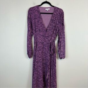 H Halston | Purple Long Sleeve Patterned Wrap Dress Size Small NWT